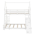 Twin Over Queen House Bunk Bed With Climbing Nets And Climbing Ramp, White Box Spring Not Required White Wood Bedroom Bunk Solid Wood Mdf