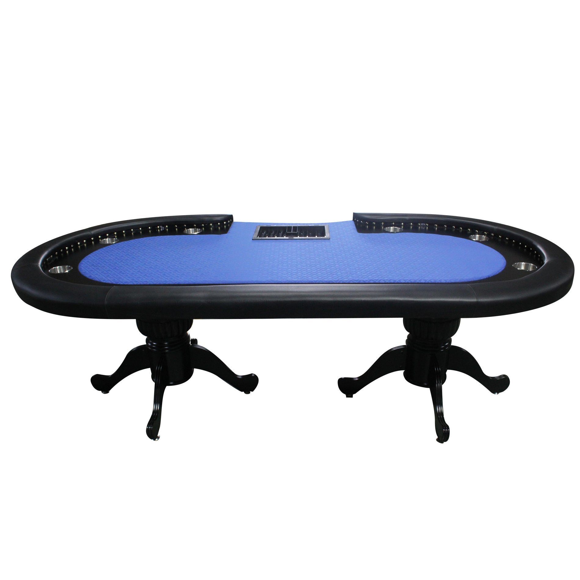 94" Oval Round Stud Rivet Decorate Blue Cloth Casino Game Poker Table With Stylish Clawfoot Legs Blue Wood