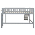 Full Size Low Loft Bed With Ladder And Slide,Gray Box Spring Not Required Full Gray Wood Bedroom Pine