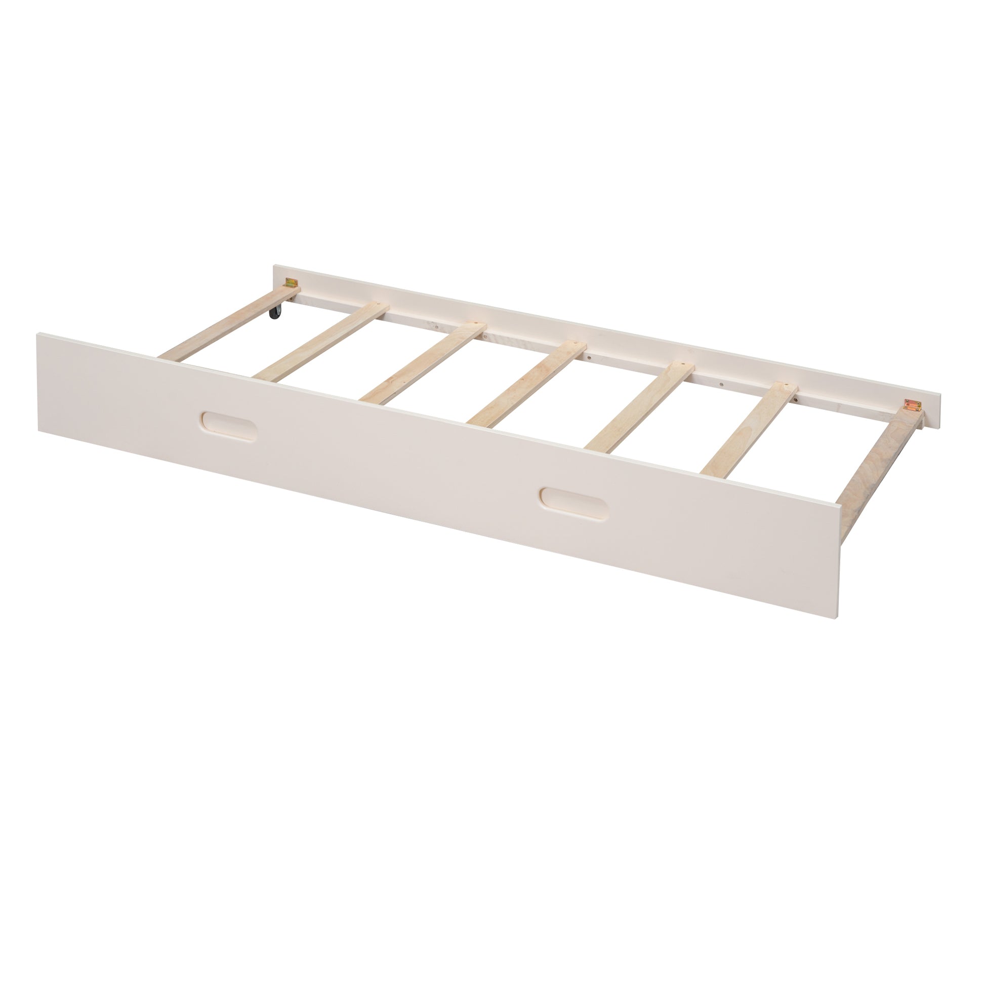 Wood Twin Over Full Bunk Bed With Storage Shelves And Twin Size Trundle, Cream Box Spring Not Required Cream Wood Bedroom Bunk Solid Wood Mdf