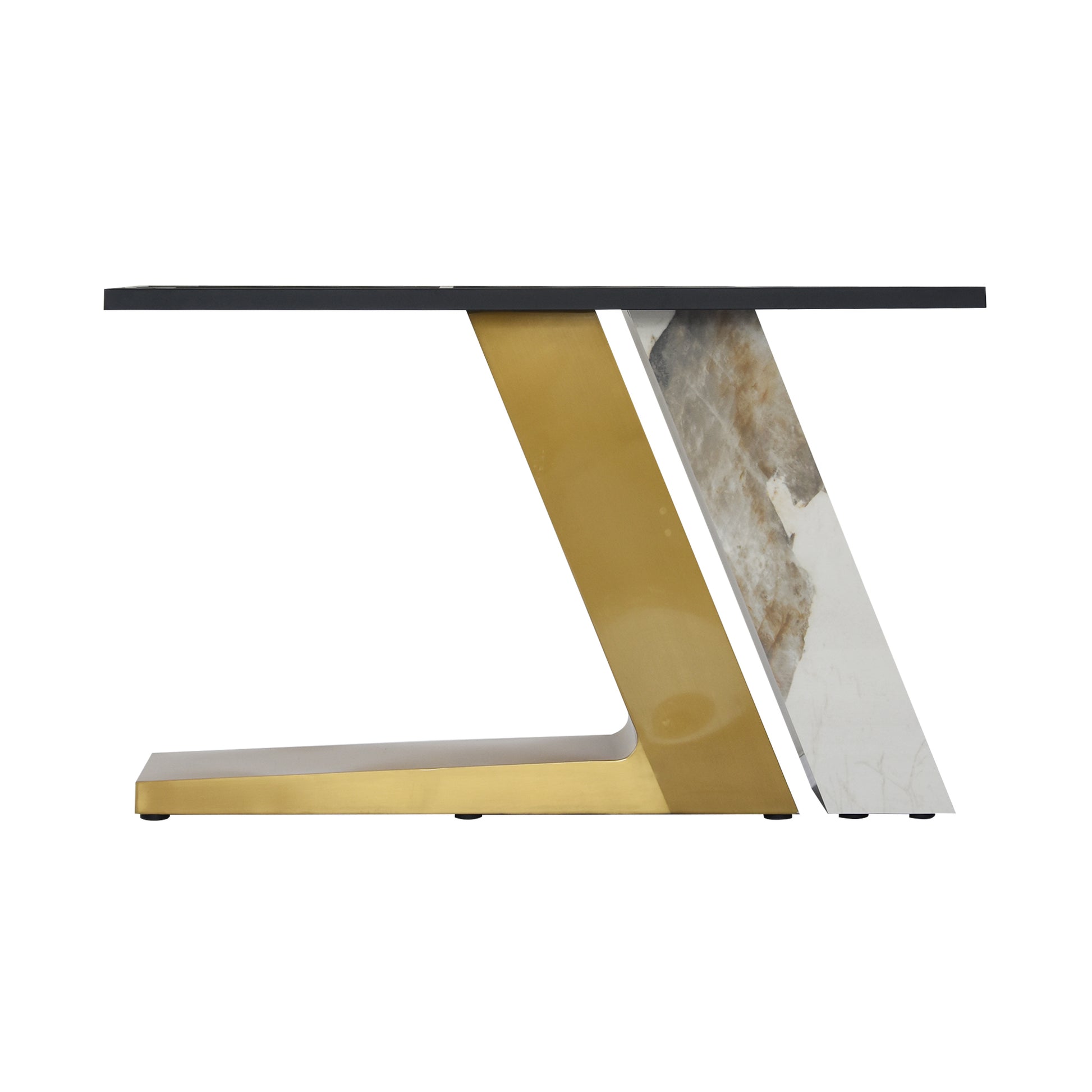78.74"Modern Artificial Stone Pandora Straight Panel, Golden White Metal Legs Can Accommodate 8 People. Not Including Chairs Black Dining Room Metal Sintered Stone