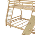 Twin Over Queen House Bunk Bed With Climbing Nets And Climbing Ramp, Natural Box Spring Not Required Natural Wood Bedroom Bunk Solid Wood Mdf