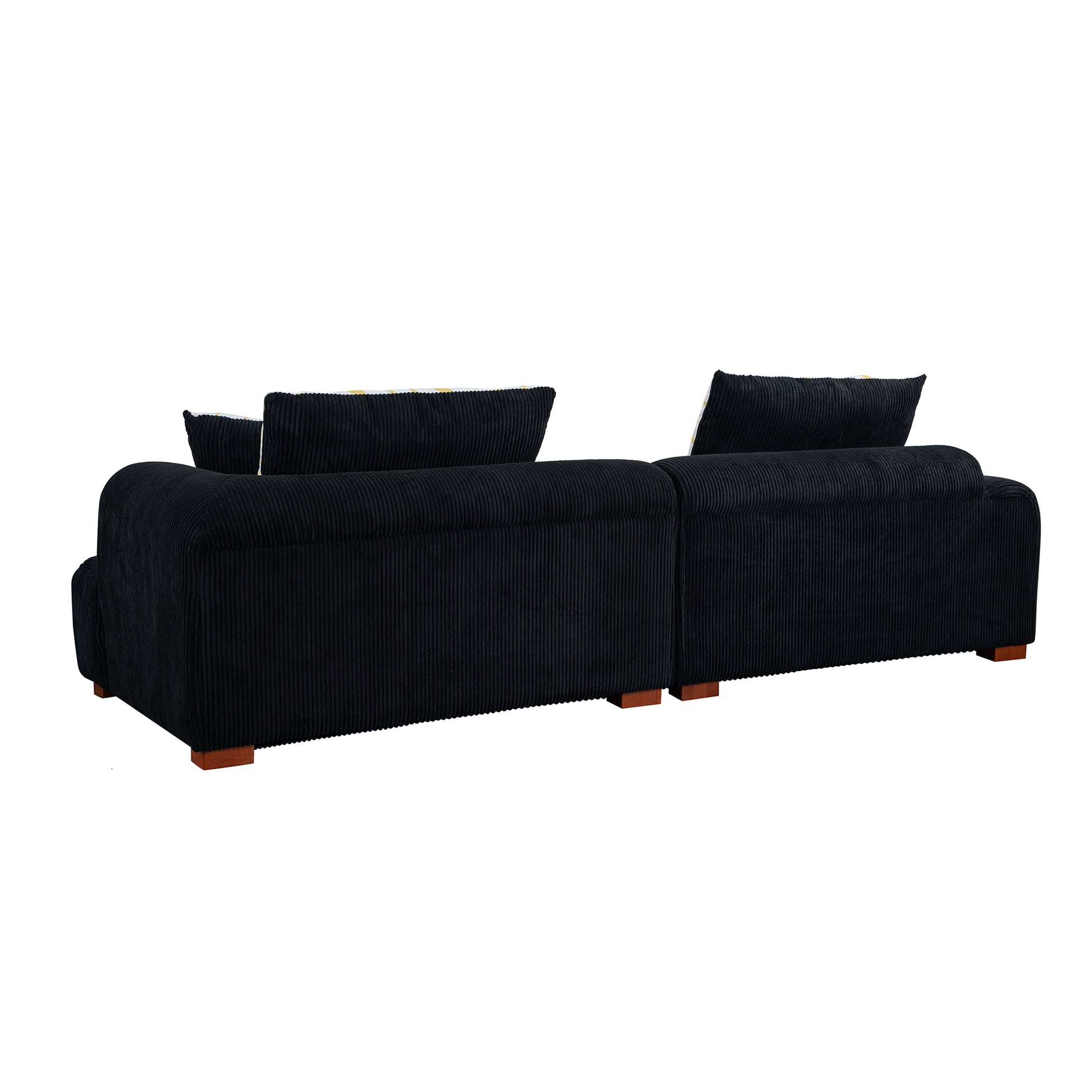 103.9" Modern Couch Corduroy Fabric Comfy Sofa With Rubber Wood Legs, 4 Pillows For Living Room, Bedroom, Office, Black Black Corduroy 2 Seat