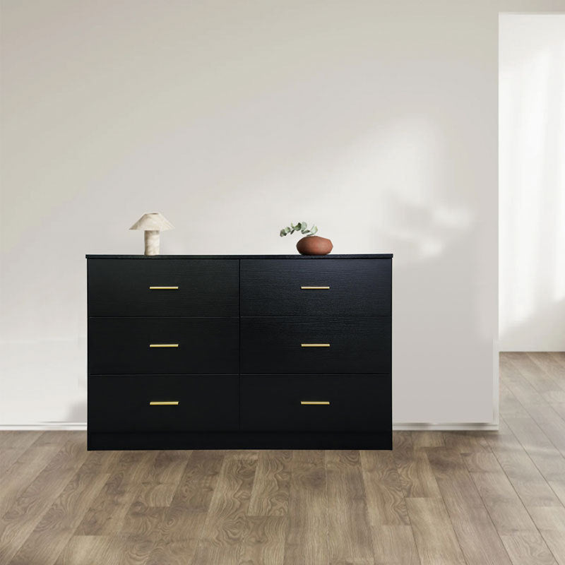 Modern Black 6 Drawer Dresser For Bedroom Large Storage Wide Chest Of Drawers, Sturdy & Safe Chest 5 Or More Drawers Gloss Black Primary Living Space Drawers Included American Design,Contemporary,Modern Melamine Engineered Wood