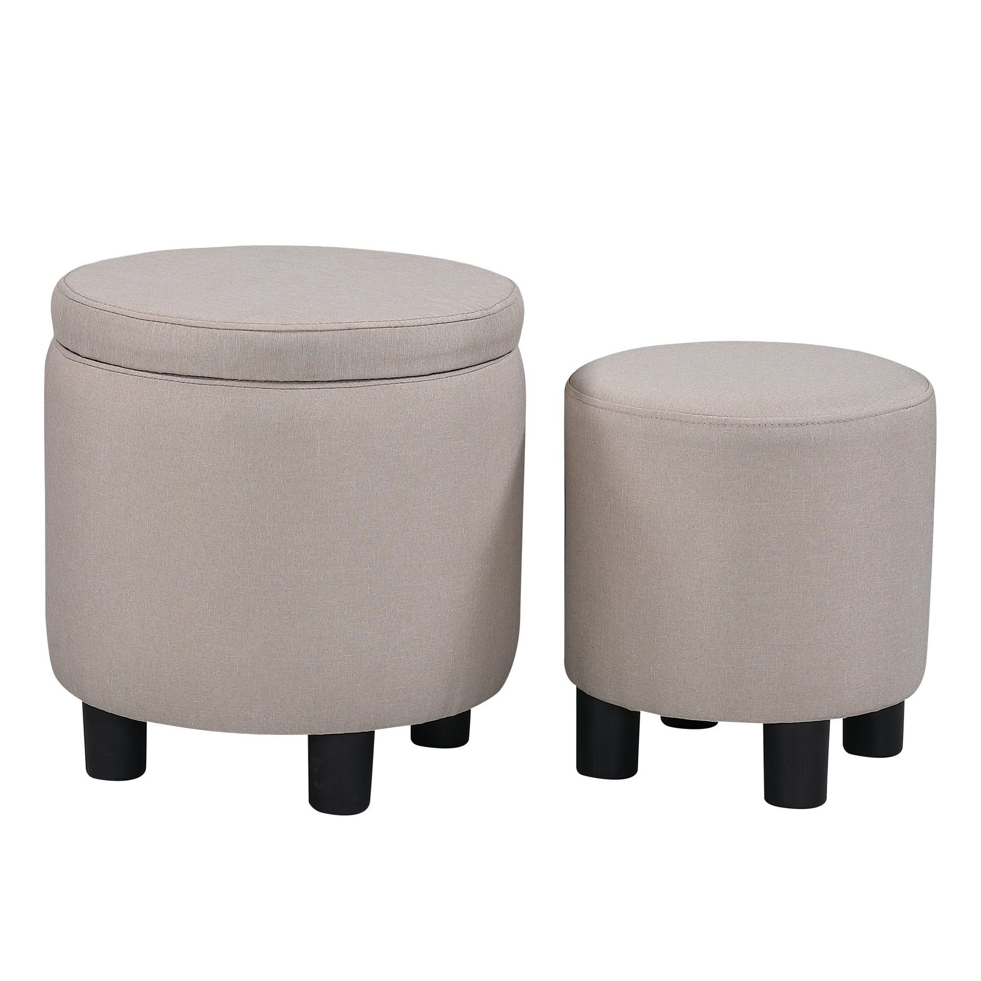 Jst Home Decor Upholstered Round Fabric Tufted Footrest 1 1 Ottoman, Ottoman With Storage For Living Room & Bedroom, Decorative Home Furniture, Beige Beige Carbon Fiber