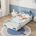 Wooden Race Car Bed,Car Shaped Platform Twin Bed With Wheels For Teens,White & Blue White Mdf