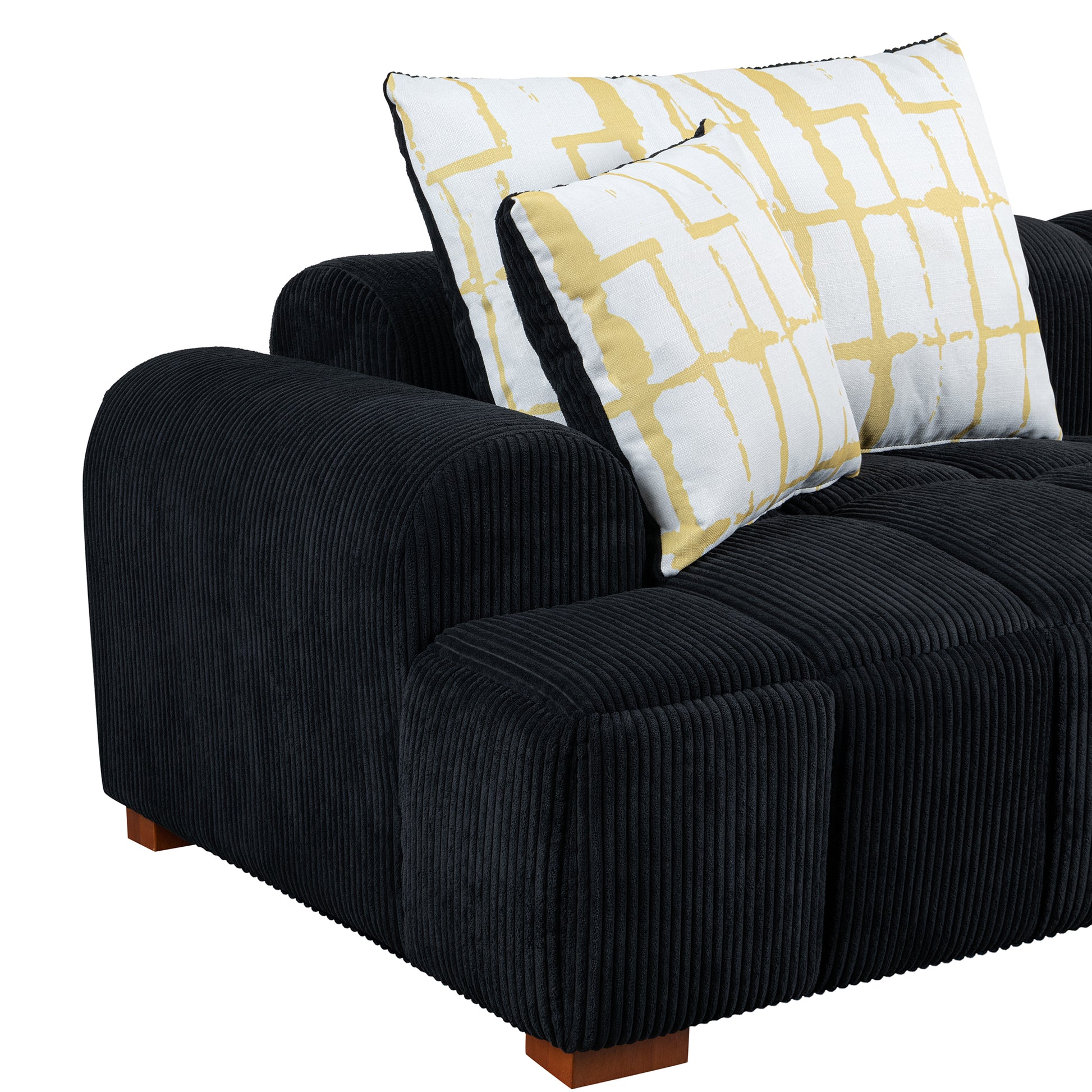 103.9" Modern Couch Corduroy Fabric Comfy Sofa With Rubber Wood Legs, 4 Pillows For Living Room, Bedroom, Office, Black Black Corduroy 2 Seat