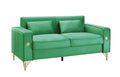 Velvet Loveseat With Pillows And Gold Finish Metal Leg For Living Room Green Velvet