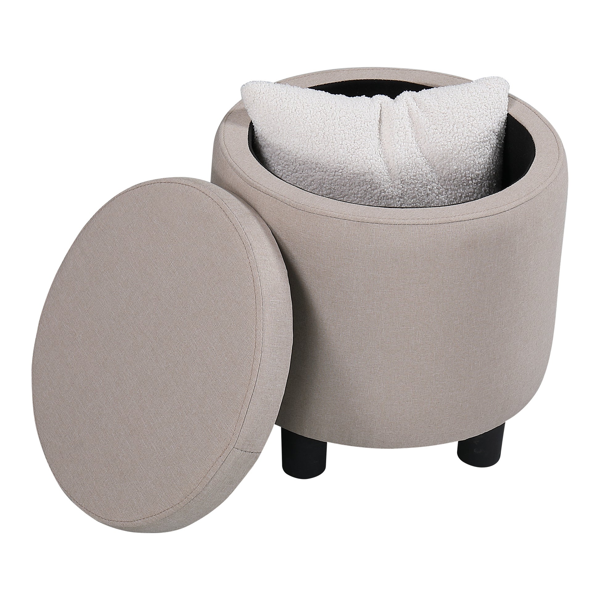 Jst Home Decor Upholstered Round Fabric Tufted Footrest 1 1 Ottoman, Ottoman With Storage For Living Room & Bedroom, Decorative Home Furniture, Beige Beige Carbon Fiber