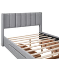 Queen Size Upholstered Platform Bed With One Large Drawer In The Footboard And Drawer On Each Side,Gray Queen Gray Upholstered