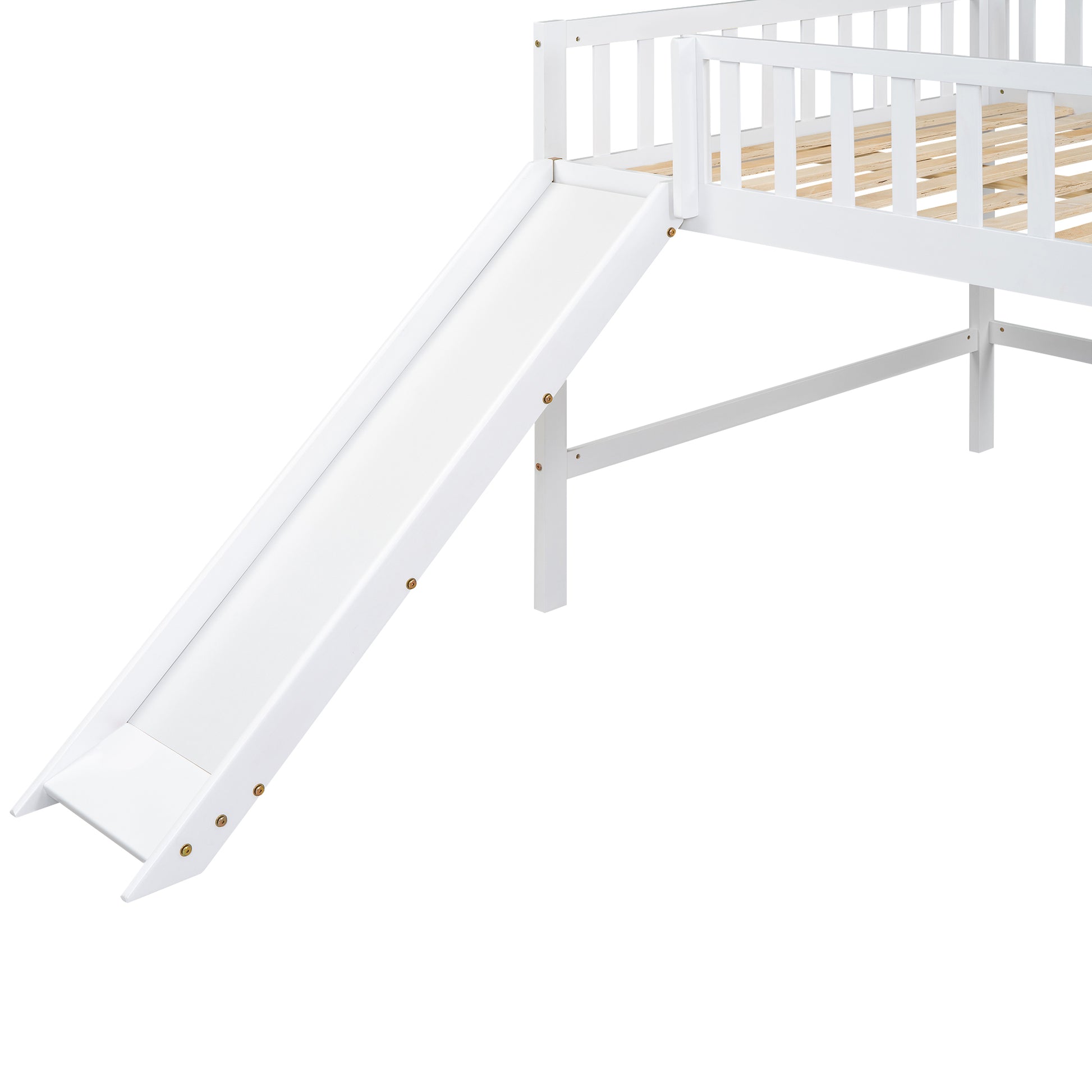 Full Size Low Loft Bed With Ladder And Slide,White Box Spring Not Required Full White Wood Bedroom Pine