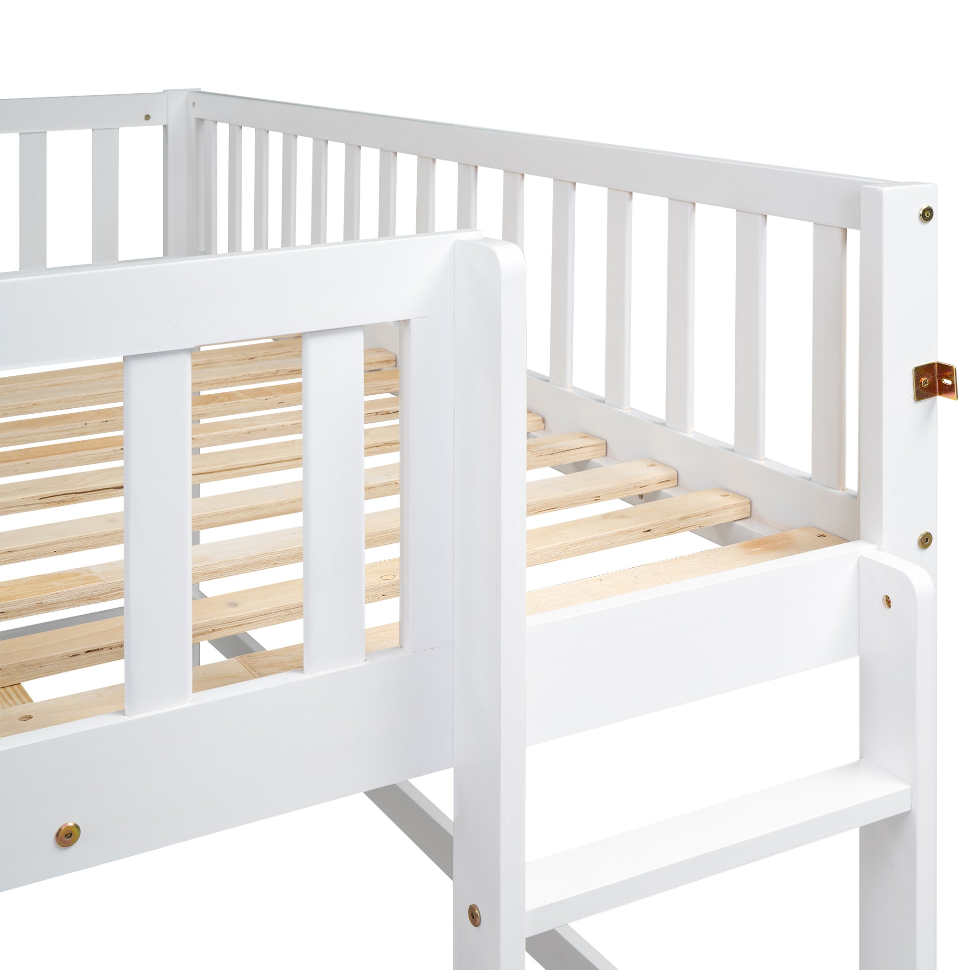 Full Size Low Loft Bed With Ladder And Slide,White Box Spring Not Required Full White Wood Bedroom Pine