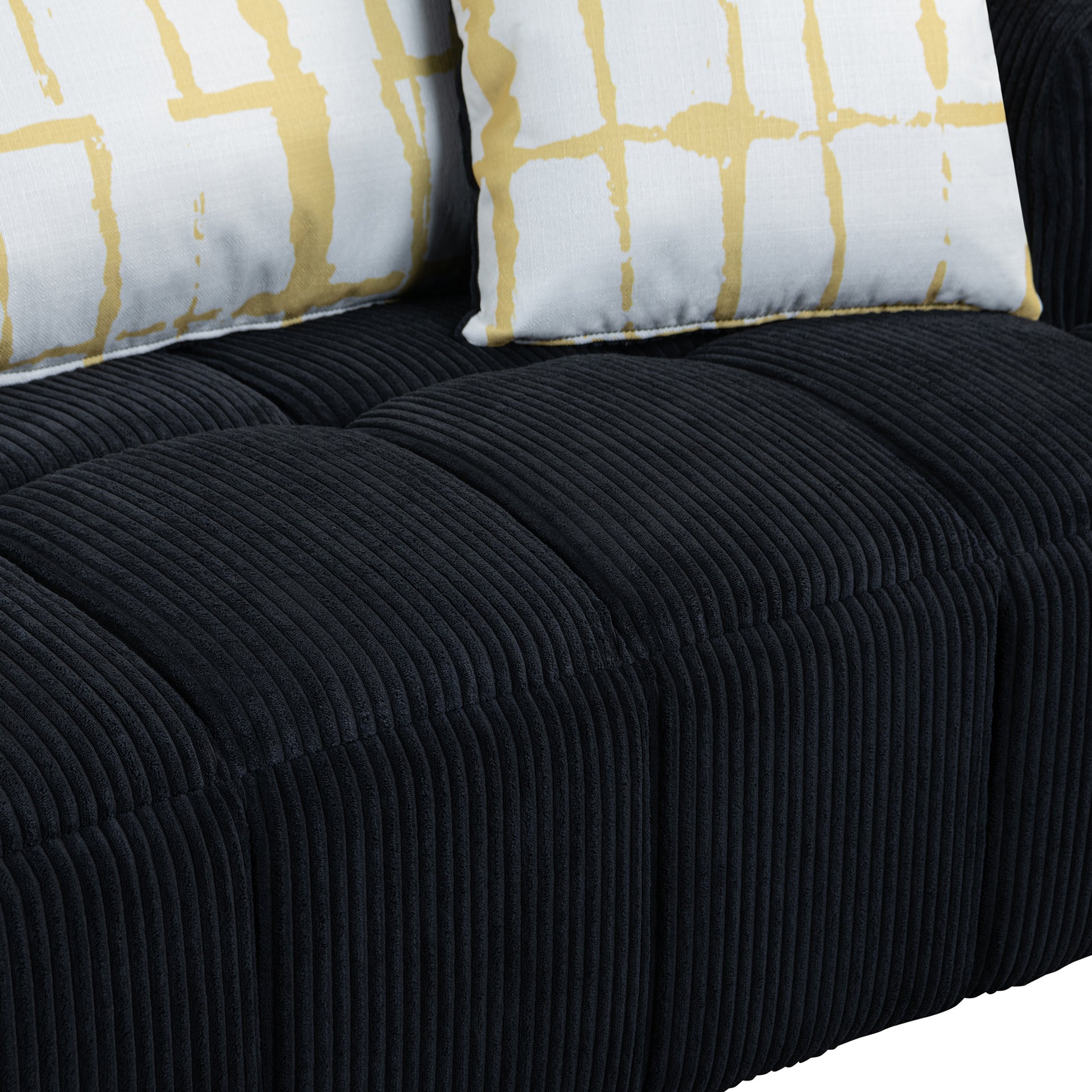 103.9" Modern Couch Corduroy Fabric Comfy Sofa With Rubber Wood Legs, 4 Pillows For Living Room, Bedroom, Office, Black Black Corduroy 2 Seat