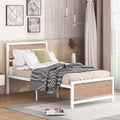 Twin Size Platform Bed, Metal And Wood Bed Frame With Headboard And Footboardwhite White Metal & Wood