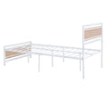 Twin Size Platform Bed, Metal And Wood Bed Frame With Headboard And Footboardwhite White Metal & Wood