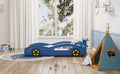 Wooden Race Car Bed,Car Shaped Platform Twin Bed With Wheels For Teens,Blue & Yellow Blue Mdf