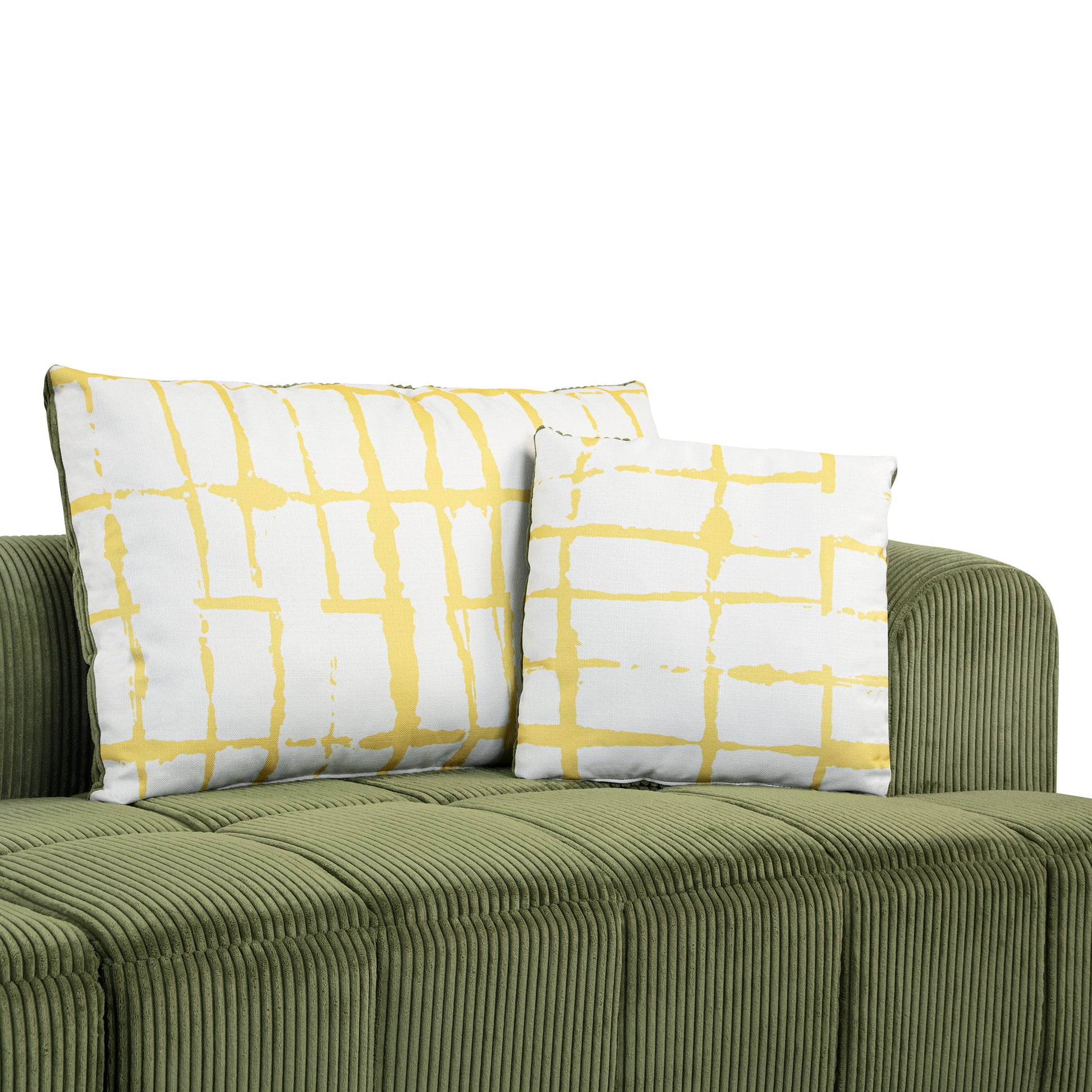 103.9" Modern Couch Corduroy Fabric Comfy Sofa With Rubber Wood Legs, 4 Pillows For Living Room, Bedroom, Office, Green Green Corduroy 2 Seat