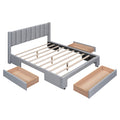 Queen Size Upholstered Platform Bed With One Large Drawer In The Footboard And Drawer On Each Side,Gray Queen Gray Upholstered