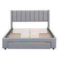 Queen Size Upholstered Platform Bed With One Large Drawer In The Footboard And Drawer On Each Side,Gray Box Spring Not Required Queen Gray Wood Bedroom Bed Frame Linen Upholstered