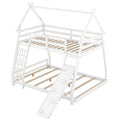 Twin Over Queen House Bunk Bed With Climbing Nets And Climbing Ramp, White Box Spring Not Required White Wood Bedroom Bunk Solid Wood Mdf