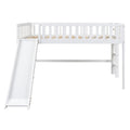 Full Size Low Loft Bed With Ladder And Slide,White Box Spring Not Required Full White Wood Bedroom Pine