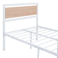 Twin Size Platform Bed, Metal And Wood Bed Frame With Headboard And Footboardwhite White Metal & Wood