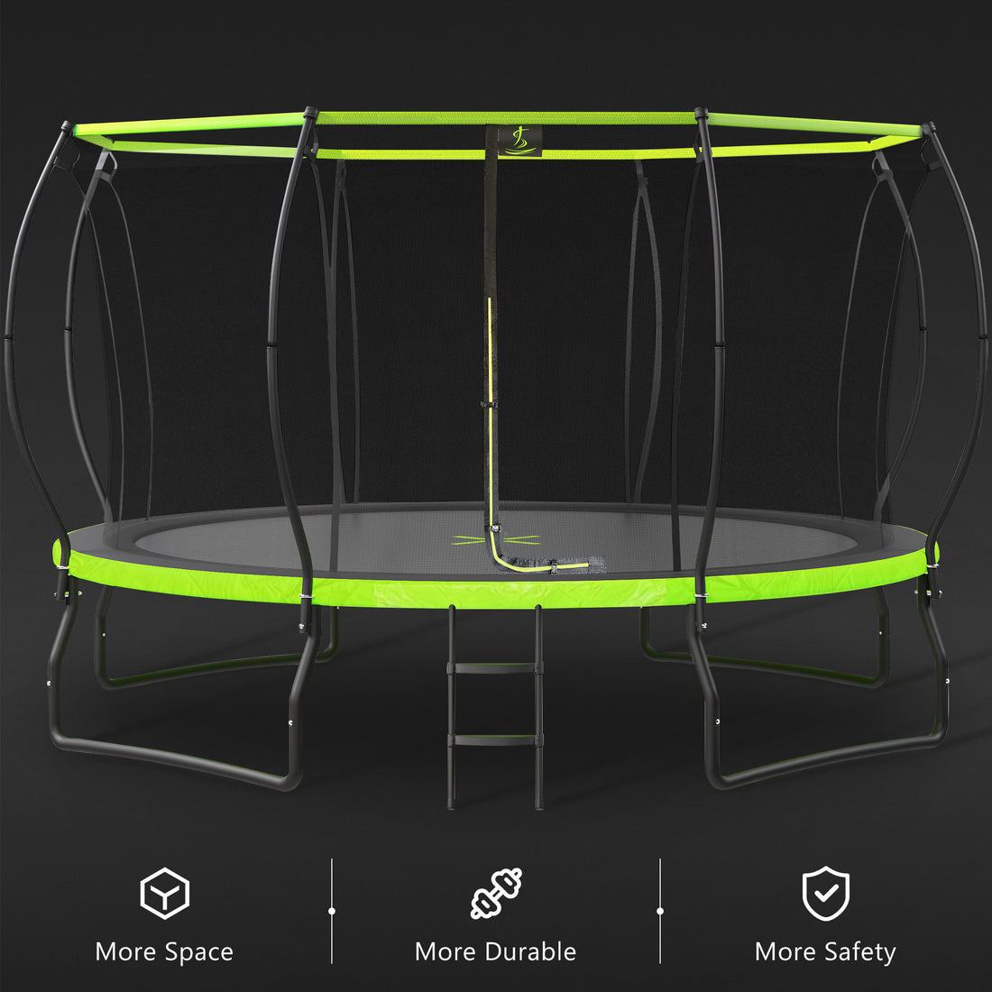14Ft Trampoline For Kids With Upgraded Arc Composite Pole And Safety Enclosure Net, Ladder And 8 Wind Stakes, Round Outdoor Recreational Playset Balanced Physical Training Trampoline Green Metal