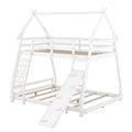 Twin Over Queen House Bunk Bed With Climbing Nets And Climbing Ramp, White Box Spring Not Required White Wood Bedroom Bunk Solid Wood Mdf