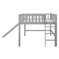 Full Size Low Loft Bed With Ladder And Slide,Gray Box Spring Not Required Full Gray Wood Bedroom Pine