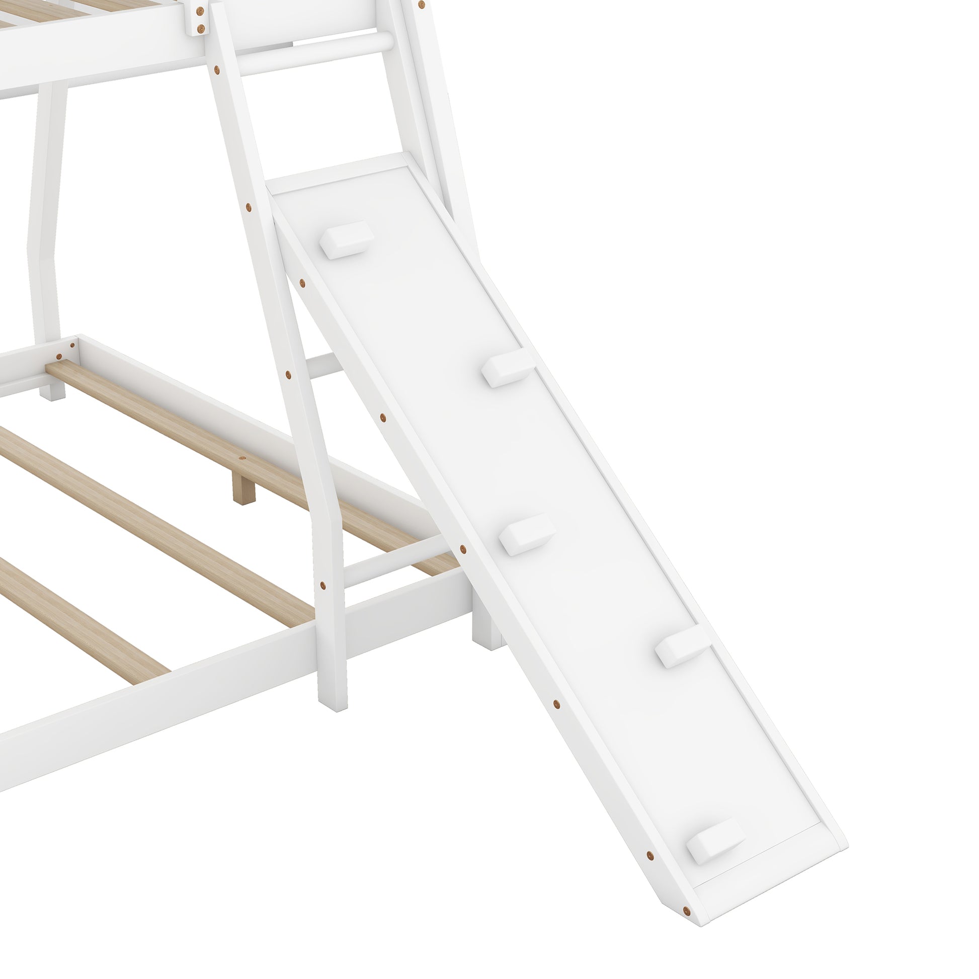 Twin Over Queen House Bunk Bed With Climbing Nets And Climbing Ramp, White Box Spring Not Required White Wood Bedroom Bunk Solid Wood Mdf