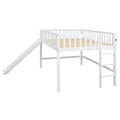 Full Size Low Loft Bed With Ladder And Slide,White Box Spring Not Required Full White Wood Bedroom Pine