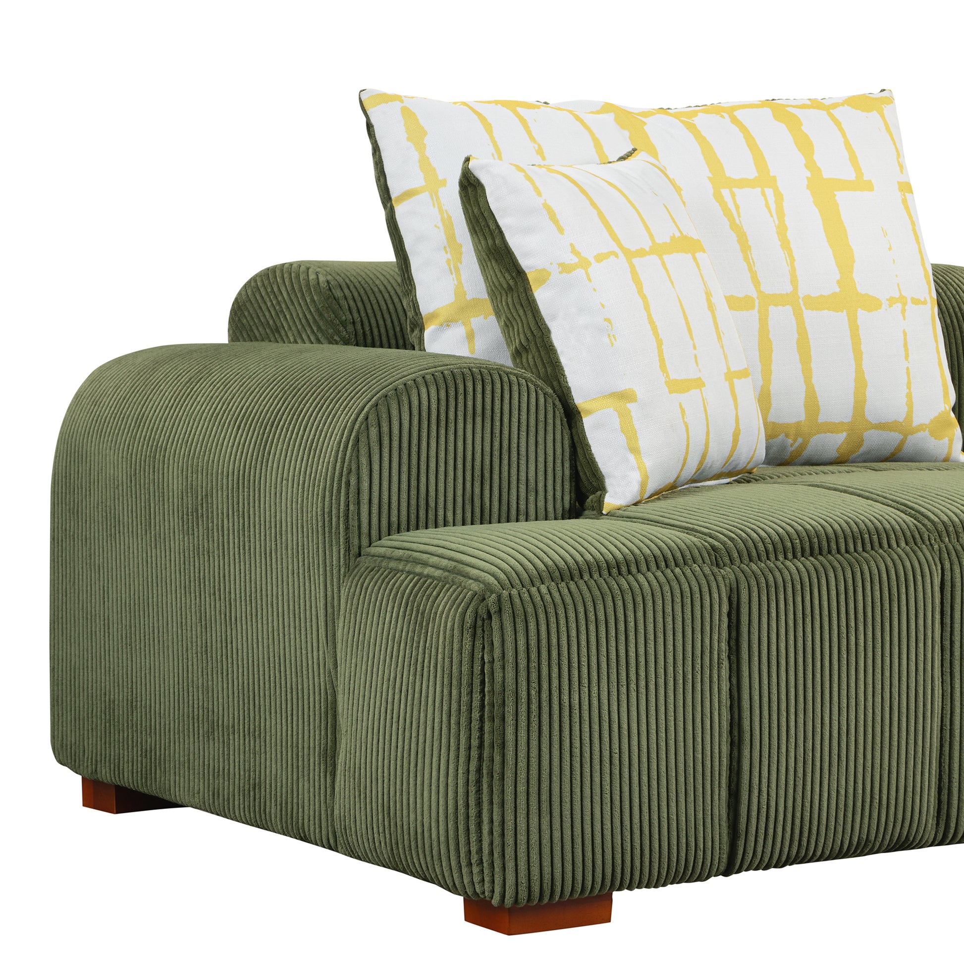 103.9" Modern Couch Corduroy Fabric Comfy Sofa With Rubber Wood Legs, 4 Pillows For Living Room, Bedroom, Office, Green Green Corduroy 2 Seat
