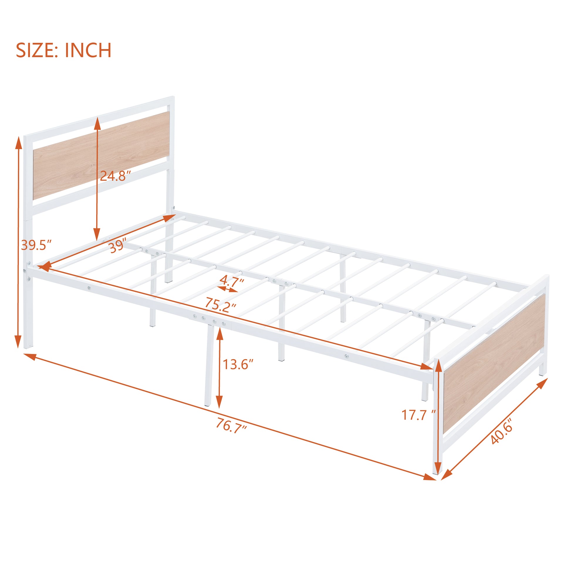 Twin Size Platform Bed, Metal And Wood Bed Frame With Headboard And Footboardwhite White Metal & Wood