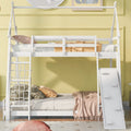 Twin Over Queen House Bunk Bed With Climbing Nets And Climbing Ramp, White Box Spring Not Required White Wood Bedroom Bunk Solid Wood Mdf