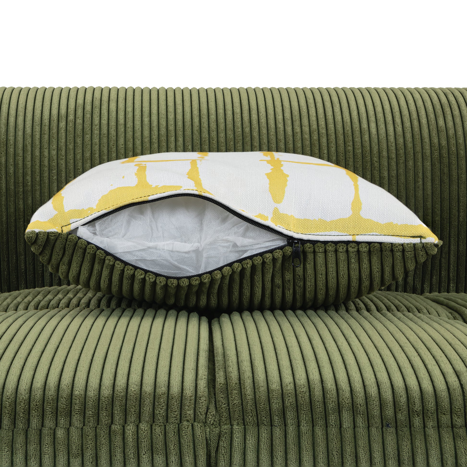 103.9" Modern Couch Corduroy Fabric Comfy Sofa With Rubber Wood Legs, 4 Pillows For Living Room, Bedroom, Office, Green Green Corduroy 2 Seat