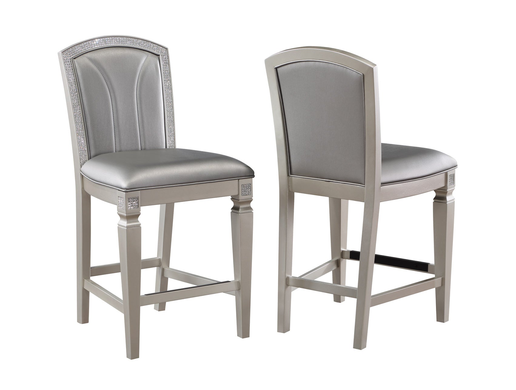 Luxury Formal Glam 2Pc Set Dining Side Counter Height Chair Silver Finish Sparkling Embellishments Surround Wooden Furniture Silver Dining Room Contemporary,Modern Dining Chairs Tufted Back Wood