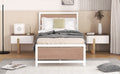 Twin Size Platform Bed, Metal And Wood Bed Frame With Headboard And Footboardwhite White Metal & Wood