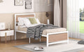 Twin Size Platform Bed, Metal And Wood Bed Frame With Headboard And Footboardwhite White Metal & Wood