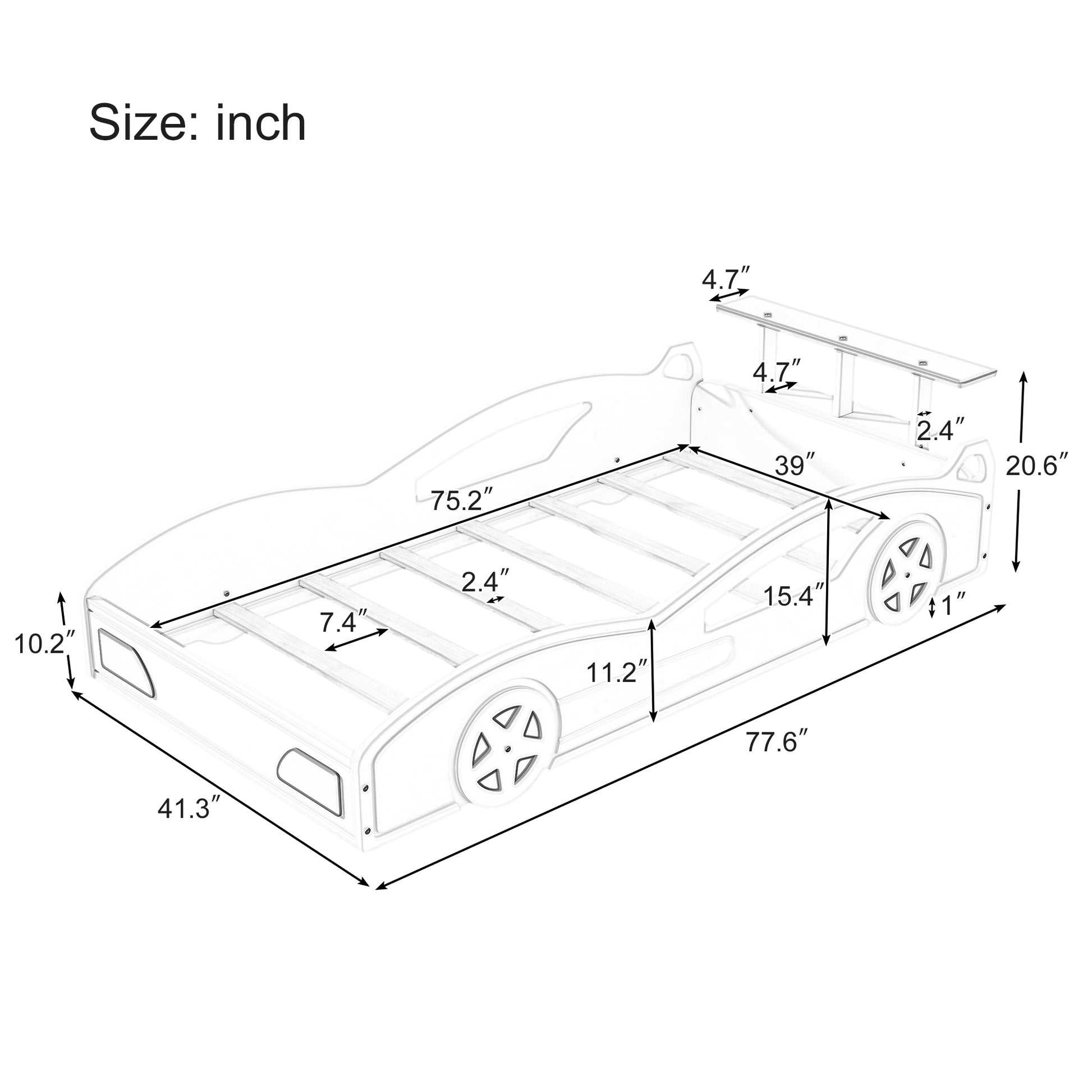 Wooden Race Car Bed,Car Shaped Platform Twin Bed With Wheels For Teens,Red & Yellow Red Mdf