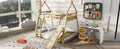 Twin Over Queen House Bunk Bed With Climbing Nets And Climbing Ramp, Natural Box Spring Not Required Natural Wood Bedroom Bunk Solid Wood Mdf