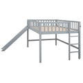 Full Size Low Loft Bed With Ladder And Slide,Gray Box Spring Not Required Full Gray Wood Bedroom Pine