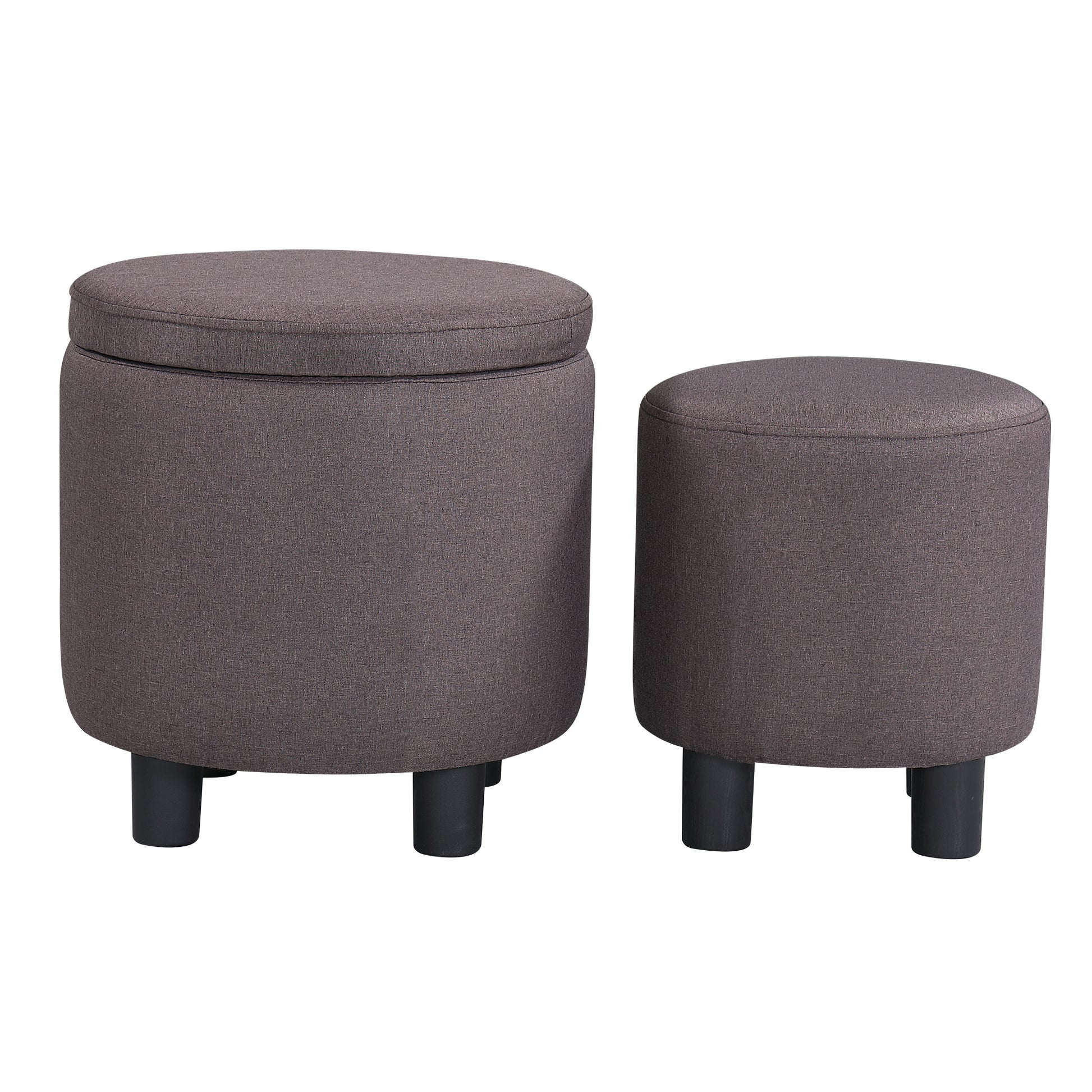 Jst Home Decor Upholstered Round Fabric Tufted Footrest 1 1 Ottoman, Ottoman With Storage For Living Room & Bedroom, Decorative Home Furniture, Brown Brown Carbon Fiber