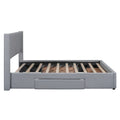 Queen Size Upholstered Platform Bed With One Large Drawer In The Footboard And Drawer On Each Side,Gray Box Spring Not Required Queen Gray Wood Bedroom Bed Frame Linen Upholstered