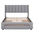 Queen Size Upholstered Platform Bed With One Large Drawer In The Footboard And Drawer On Each Side,Gray Queen Gray Upholstered