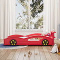 Wooden Race Car Bed,Car Shaped Platform Twin Bed With Wheels For Teens,Red & Yellow Red Mdf