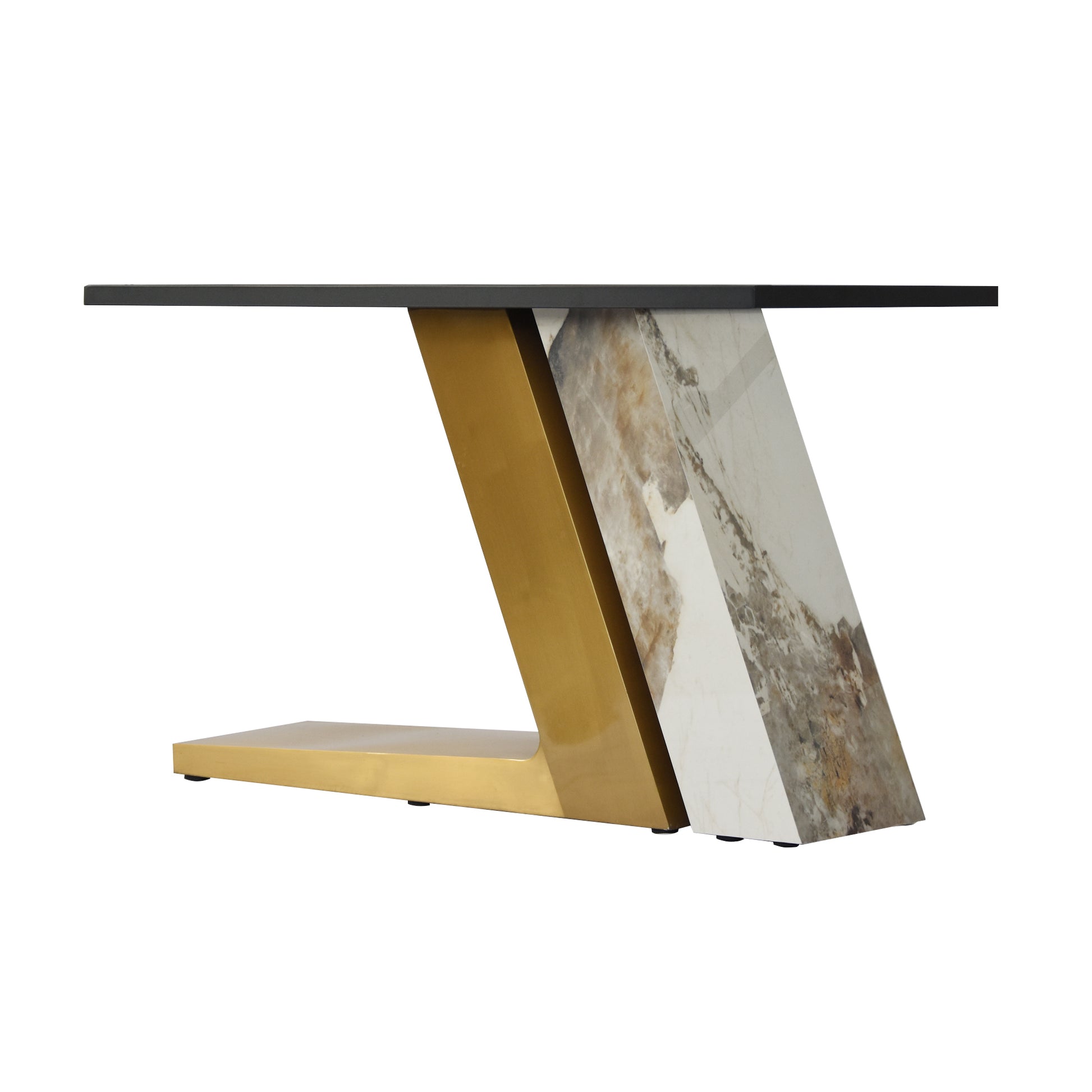 78.74"Modern Artificial Stone Black Straight Panel, Golden White Metal Legs Can Accommodate 8 People. Not Including Chairs Black Dining Room Metal Sintered Stone