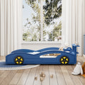 Wooden Race Car Bed,Car Shaped Platform Twin Bed With Wheels For Teens,Blue & Yellow Blue Mdf