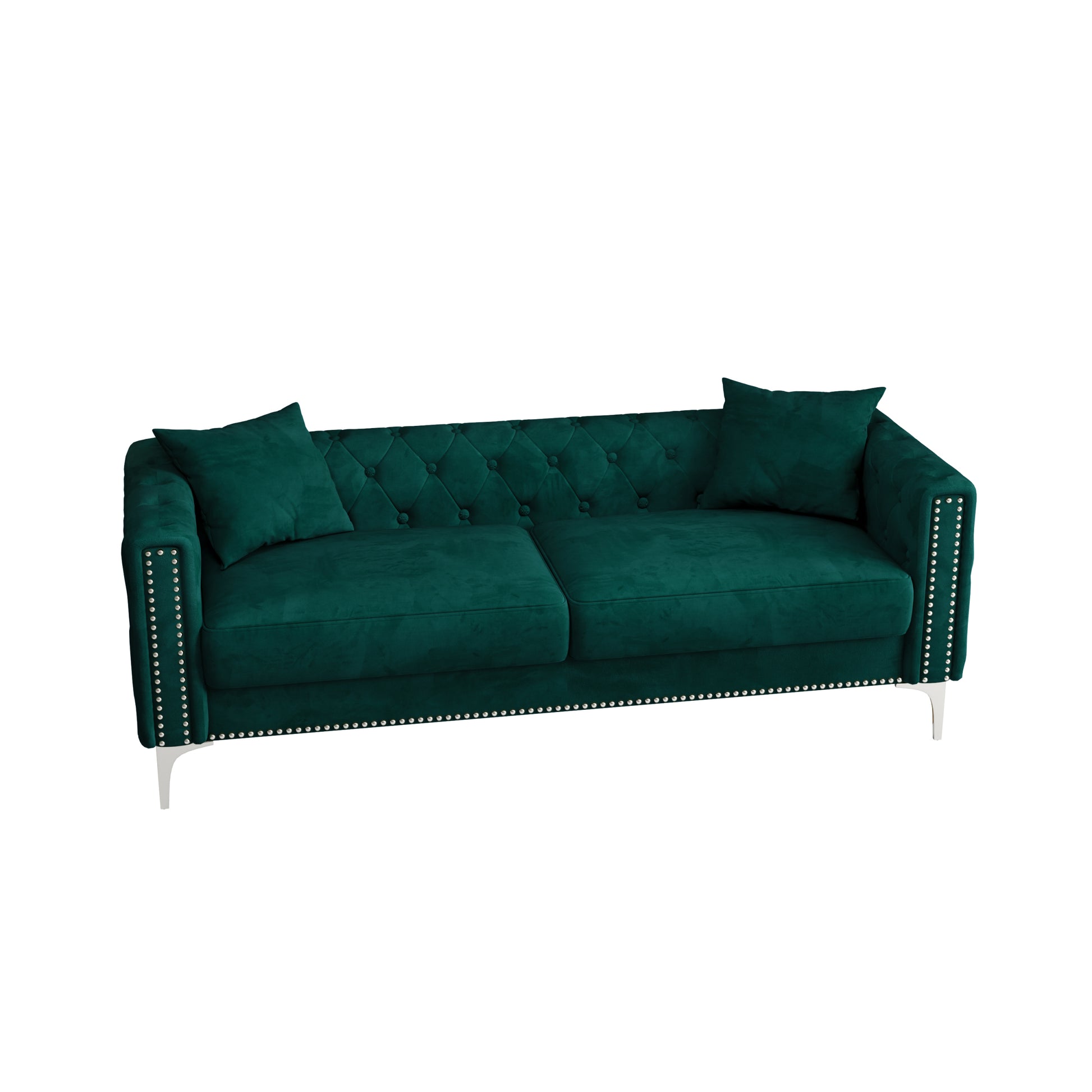 Sofa Includes 2 Pillows, 83 "Green Velvet Triple Sofa For Small Spaces Green Velvet