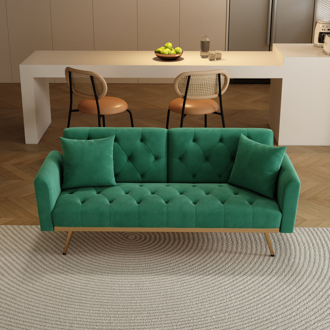 The 68.3 "Green Velvet Sofa Bed Is Beautiful And Easy To Assemble Green Velvet 2 Seat
