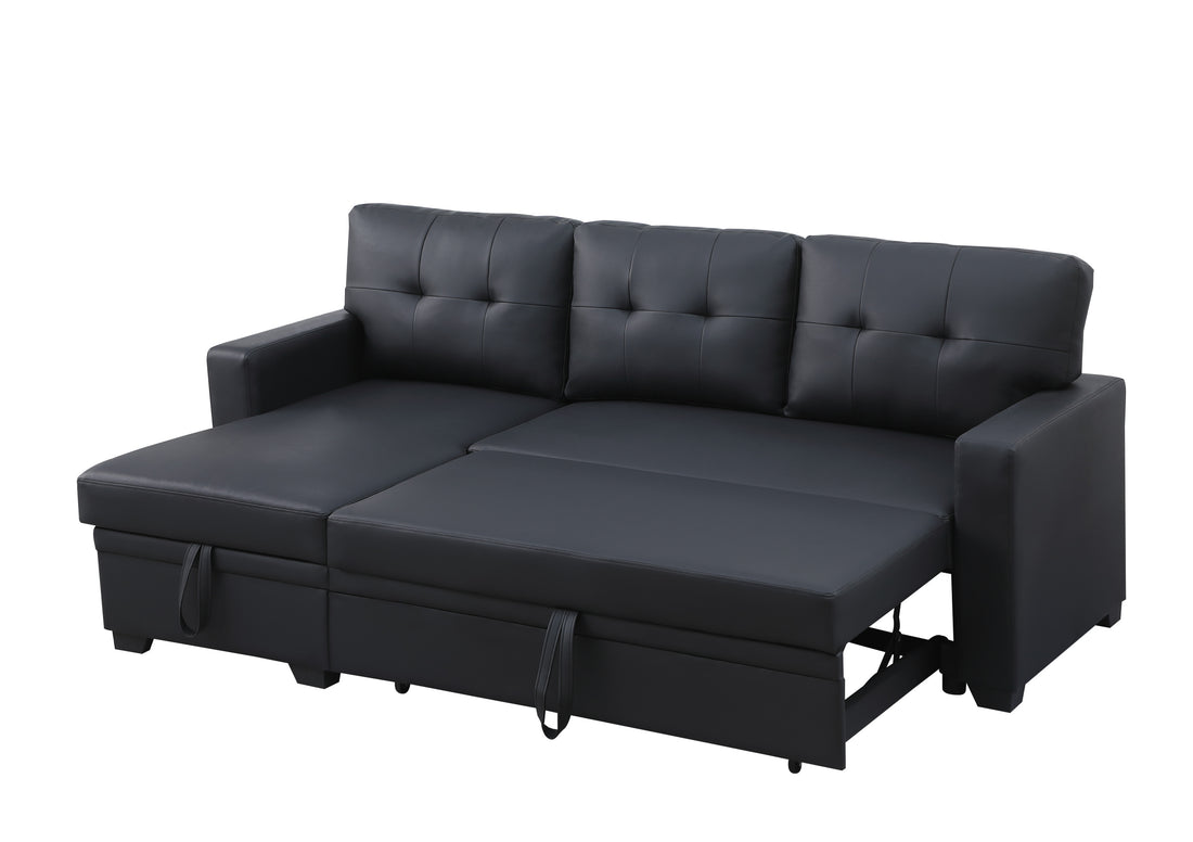 Upholstered Pull Out Sectional Sofa With Chaise Black Faux Leather